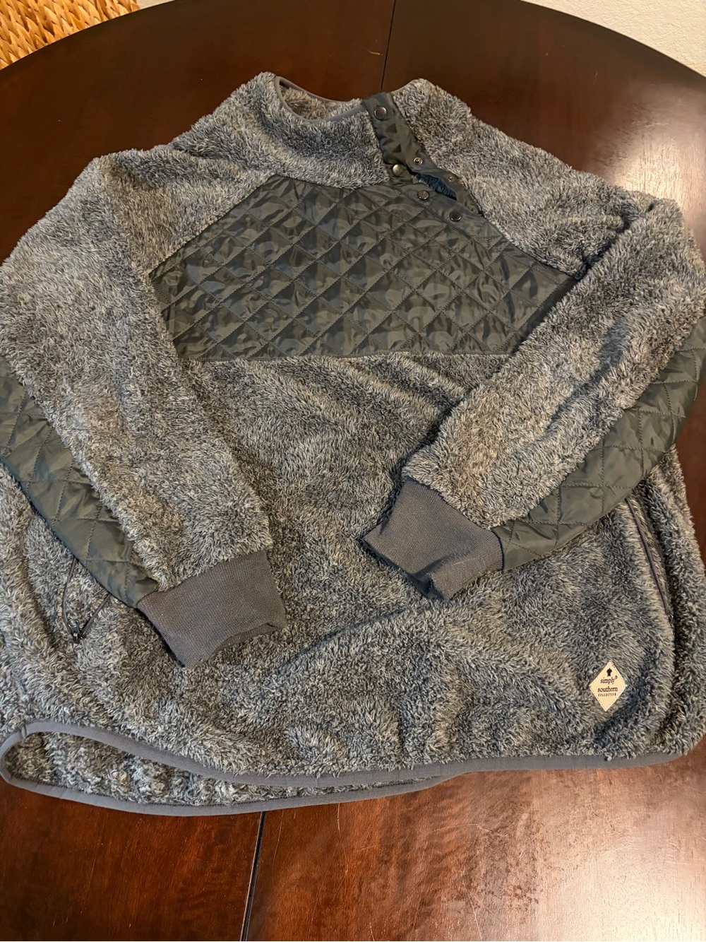 Simply Southern Heather Gray Quilted-Panel Fuzzy Pullover